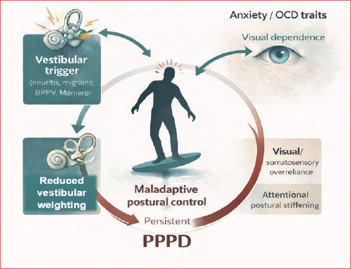 Pathophysiology of persistent postural-perceptual dizziness (PPPD).