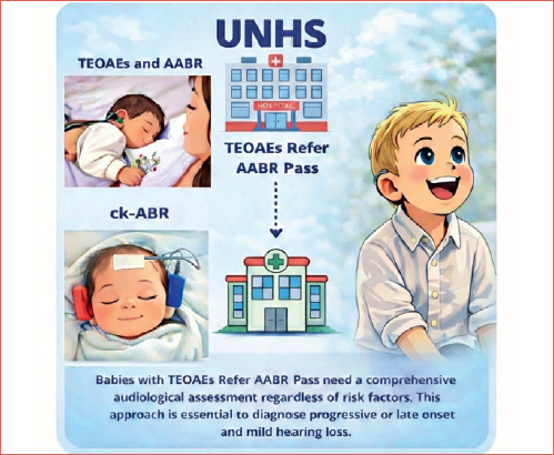 Follow-up of newborns with discordant outcomes of transient evoked otoacustic emissions (TEOAEs) and automated auditory brain response (AABR) tests by the click-evoked ABR (ck-ABR) to detect permanent hearing impairment.