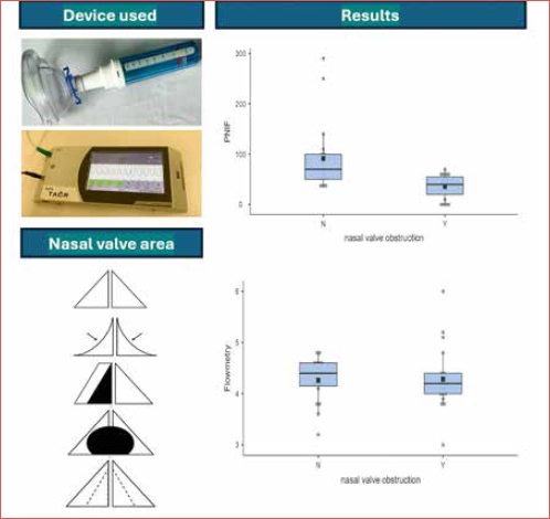 Using a combination of two devices to measure nasal patency in patients with nasal valve area pathology based on the localisation of the measurement site.